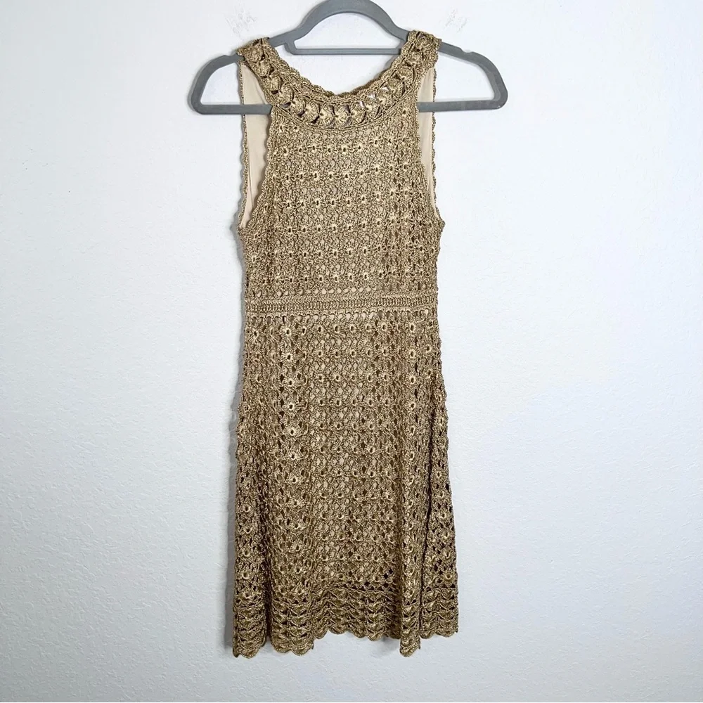 Diane Von Furstenberg Crochet Dress Women’s Medium Metallic Gold B6 - Picture 5 of 11